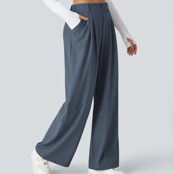 HALARA Pants - HALARA Pleated High-Waist Wide Leg Trousers in Slate